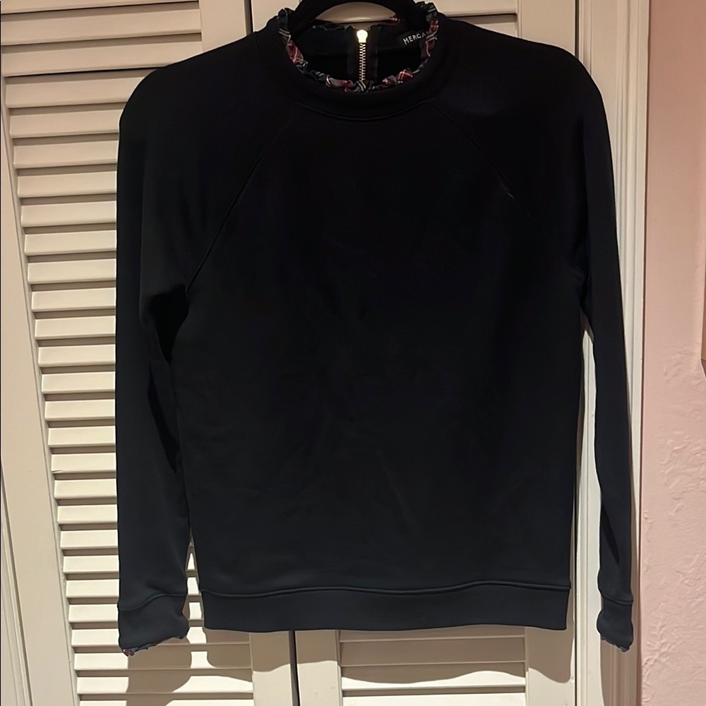 J Crew Long Sleeve sweatshirt with Ruffled tartan Collar and sleeves
